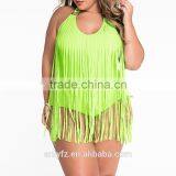 Free Prom Beach Dress Fresh Sringe Ornament Plus-size Triangle One-piece Swimsuit for Fat Women thumbnail-1