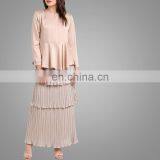 2017 Peplum Modern Baju Kurung Pleated Skirt Satin Baju Suits Muslim Women Clothing thumbnail-3