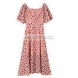 2020 New French Retro Polka Dot Dress Xia Nv Strapless Shoulder Short Sleeve Chiffon Skirt Factory Direct thumbnail-1