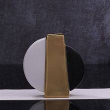 Half Moon Black White Gild Modern Simple Jingdezhen Ceramic Flat Vase For Home Study thumbnail-3