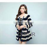 QD28270 Lady Strip Knitted Rabbit Fur Coat From China thumbnail-2