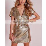 Cheap Petite Glitter v Neck Dresses Gold With Factory Prices thumbnail-2