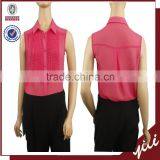 2016 Summer New Design Pink Color Hot Sell Sleeveless Women Blouse thumbnail-1