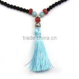 Original Natural Carbonado Jade Beaded Chain Long Green Tassel Necklaca thumbnail-2