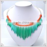 Round Beaded Collar Necklace With Green Resin Pendant