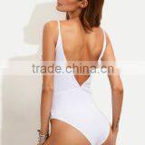 Bodysuits Latest Fashion Design Women Clothing White Spaghetti Strap V Back Crochet Bodysuit thumbnail-2