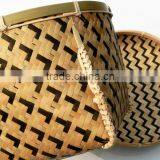 Round Shape Bamboo Woven Desktop Storage Basket With Cover thumbnail-2