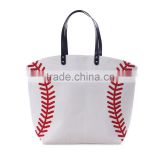 Low MOQ Wholesale Sport Canvas Rugby/Softball/Baseball/basketball lady hand bag