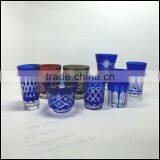 Solid Blue and Black Hand Cut Drinking Glass Tumbler thumbnail-4