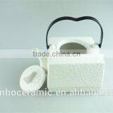 Stocklot Cheap White Porcelain Big Capacity Square Shape Teapot Iron Handle thumbnail-3