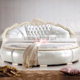 Luxury classical wood carving round bed set for villa hotel