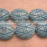 16" 30-35mm Blue Elliptical(egg Shape) Carved Natural Loose Turquoise Beads thumbnail-1