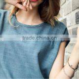 Fashion Round Neck Short Sleeve Linen Casual Women T-shirt Made in China thumbnail-3