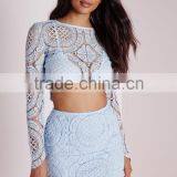 Crochet Ladies Fashion Two Piece Sets Three Color Designs Bridesmaide Wear White Lace Sets thumbnail-2