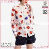 2015 New Fashion Casual OEM Long Sleeve Front Open Blouse Shirt Girls Print Chiffon Blouse With Mandarin Collar thumbnail-1