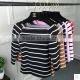 The New Dress Brought a Word Dew Shoulder Cultivate One's Morality Female Striped Shirt thumbnail-2