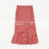 Latest Ladies Fashion Wholesale High Quality Red Plaid Frilled Skirt thumbnail-6