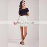 Latest Pleated Short Skirt and off Shoulder Ruffle Crop Top Set thumbnail-6