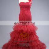 Hot SHMY-W188 Tulle Layered Ruffled One Shoulder Burgundy Wedding Dress