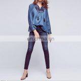 J0831 New Arrival Fashion Vintage Ethnic Embroidery Womens' Denim Shirt thumbnail-4