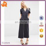 Fashion High Quality Short Sleeve V Neck Wrap Front Jumpsuit Uniform Women thumbnail-1