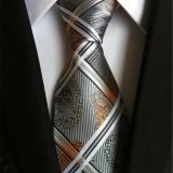 Shirt Collar Accessories Silver Mens Silk Necktie Satin Striped