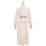 TWOTWINSTYLE Sexy Dress For Women V Neck Lantern Long Sleeve High Waist Midi Patchwork Elegant thumbnail-1