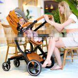 Luxury High View Leather Bar 4 Wheels Baby Strollers With Carrycot thumbnail-6