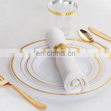 Disposable Rose Gold Dinnerware Set, Gold Rim Plastic Plates for Wedding Party, Wedding Party Plates thumbnail-1