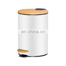 Entry-level basic 3L 5L 12L 20L 30L stainless steel round pedal bin bamboo lid soft close inner bucket home bathroom kitchen