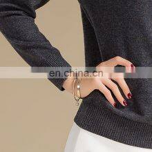 Designs For Girls Round Collar Slim Fit Deep Gray Jacquard 100% Cashmere Sweater thumbnail-4