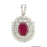 Oval Shaped Red Onyx Pendant in Sterling Silver thumbnail-1