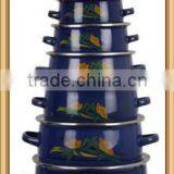 Best Selling Dark Blue Colorful Decal Enamel Cookware Set 7 Pcs Enamel Casserole Set With Double Handle