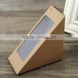 Brown Custom Logo Design Triangle Paper Sandwich Box With PP Window
