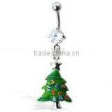 Green Christmas Tree Belly Button Navel Ring,belly Ring,316L Steel Jewelry,christmas Body Jewelry