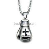 316l Stainless Steel Pendant Necklace High Polished Boxing Gloves Necklace Enamel Black Cross Charm Necklace thumbnail-3