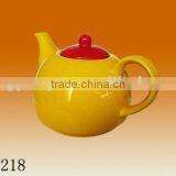 Factory Direct Wholesale 900ml Pigmented Ceramic Tea Pot, Yellow Body With Red Lid thumbnail-1