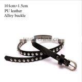 Fashion Rhinestone Decorated Pin Buckle Sex Girl Black Thin PU Waist Belt thumbnail-1