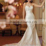 Ivory Satin Lace Beaded Mermaid Strapless Puffy Wedding Dress thumbnail-1