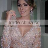 2016 Prom Dresses V Neck Full Sleeves A Line Taffeta With Beading Floor-Length thumbnail-4