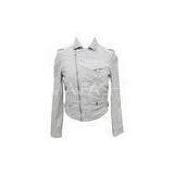 Fashion White Ladies Motorcycle Leather Jackets Long Sleeve for Autumn thumbnail-1