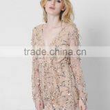 New Long Sleeves Deep V Sexy Dress Net Yarn Tassel Sequins Skirt Summer thumbnail-2
