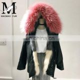 2017 Lady's Fox Fur Lining Famale Raccoon Fur Collar Coat / Wholesale Real Fur Woman Winter Jacket Coat