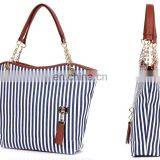 White Black Striped 100% Cotton Canvas Tote Bag Wholesale Custom Canvas Relaxation Handbag thumbnail-2
