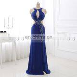 2017 New Arrival Sexy See Through Side Split Royal Blue Beaded Evening Dresses LX325