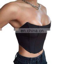 Sleeveless Off Shoulder Velvet Fashion Sexy Corset Crop Tops Vest Female Underwear Backless Bustier Top Solid thumbnail-1
