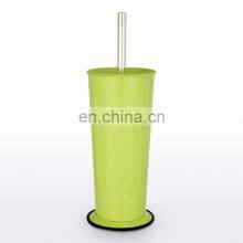 Embossed Yellow Garbage Waste Bin Set With Toilet Brush Stainless Steel Waste Bin Bathroom Sets for Household Cleaning thumbnail-4