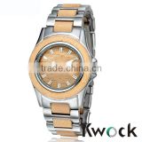 Kwock Top selling fashion metal and wood watch quartz wood watches custom logo for ladies