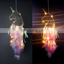 Ins Night Led Lamp Dreamcatcher Hanging Decoration Girl Room Decoration Unicorn Dream Catcher For Kid thumbnail-2