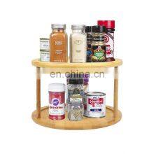 Cosmetics Rotating Storage Rack Bamboo Wood Desk Storage Two-tier Multi-function Racks Kitchen Spice Rack thumbnail-2